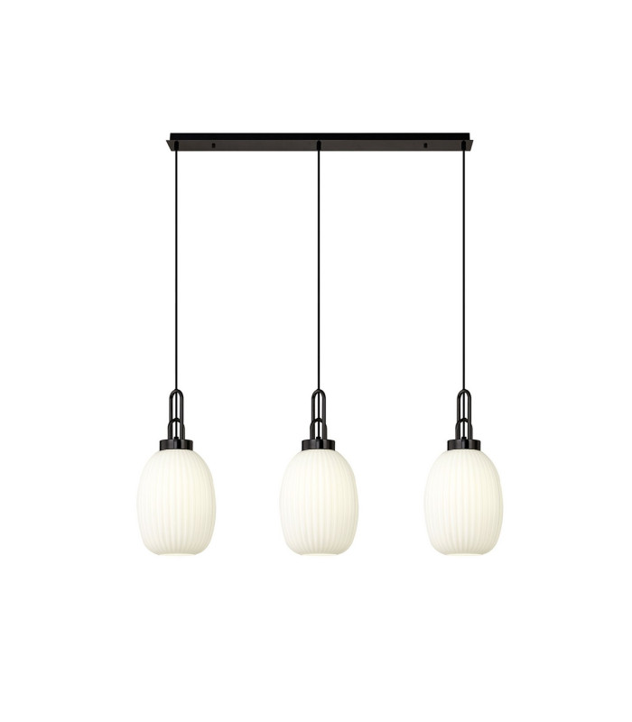 Yorktown Linear 3 Light Pendant 20cm Almond Ribbed Glass Black Chrome/Matt Black Opal-1