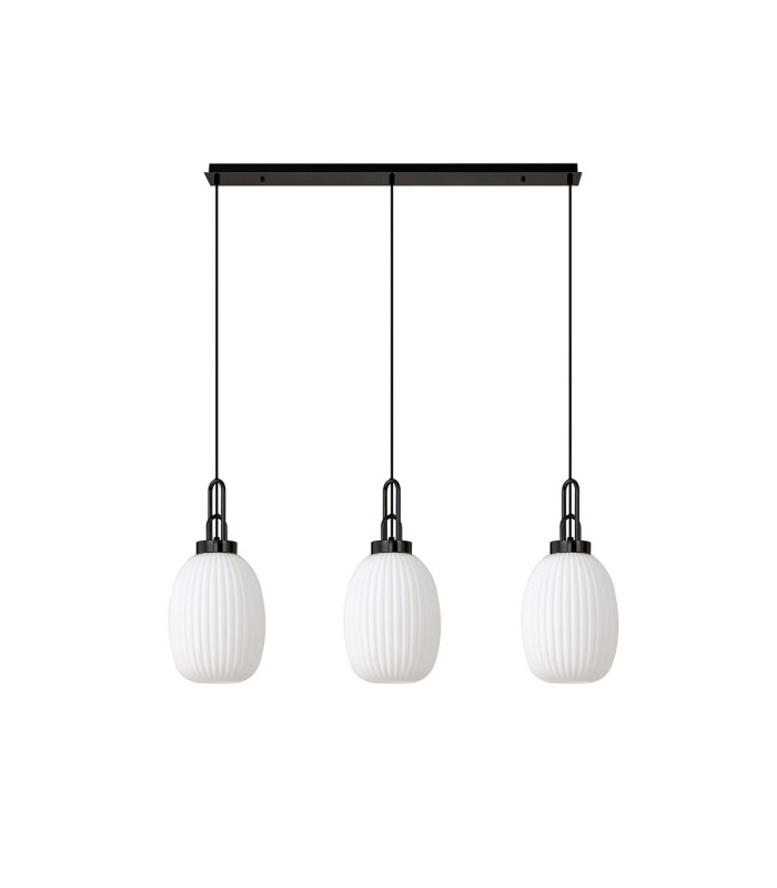 Yorktown Linear 3 Light Pendant 20cm Almond Ribbed Glass Black Chrome/Matt Black Opal-4