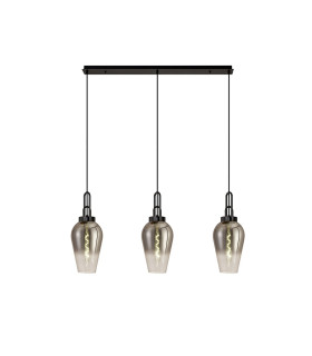 Yorktown Linear 3 Light Pendant E27 23cm Pear Glass Smoked/Clear Black Chrome/Matt Black-1