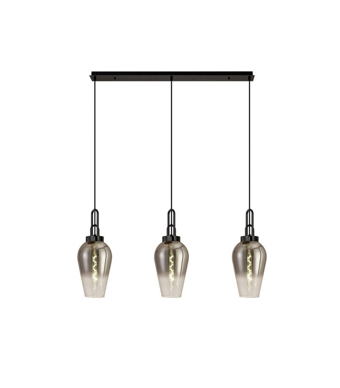 Yorktown Linear 3 Light Pendant E27 23cm Pear Glass Smoked/Clear Black Chrome/Matt Black-1