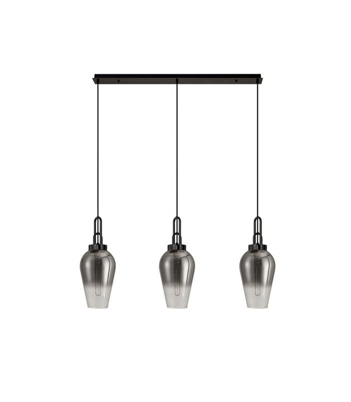 Yorktown Linear 3 Light Pendant E27 23cm Pear Glass Smoked/Clear Black Chrome/Matt Black-4