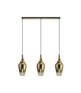 Yorktown Linear 3 Light Pendant E27 23cm Pear Glass Brass Gold/Clear Brass Gold/Matt Black-1