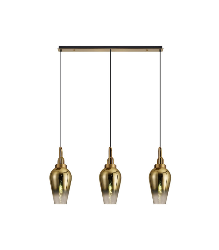 Yorktown Linear 3 Light Pendant E27 23cm Pear Glass Brass Gold/Clear Brass Gold/Matt Black-1