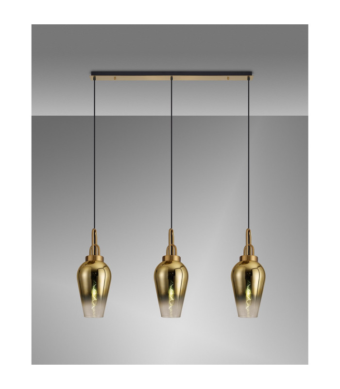 Yorktown Linear 3 Light Pendant E27 23cm Pear Glass Brass Gold/Clear Brass Gold/Matt Black-3
