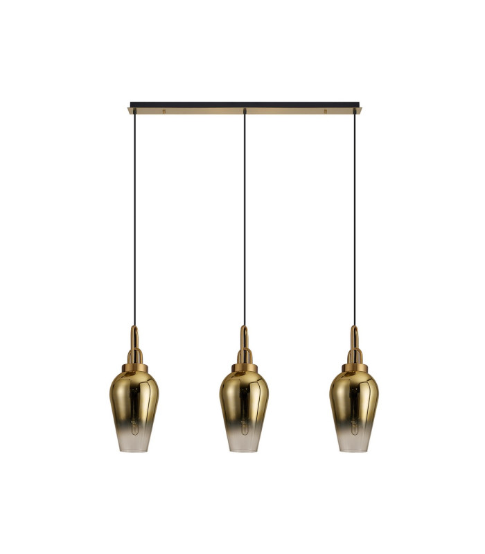 Yorktown Linear 3 Light Pendant E27 23cm Pear Glass Brass Gold/Clear Brass Gold/Matt Black-4