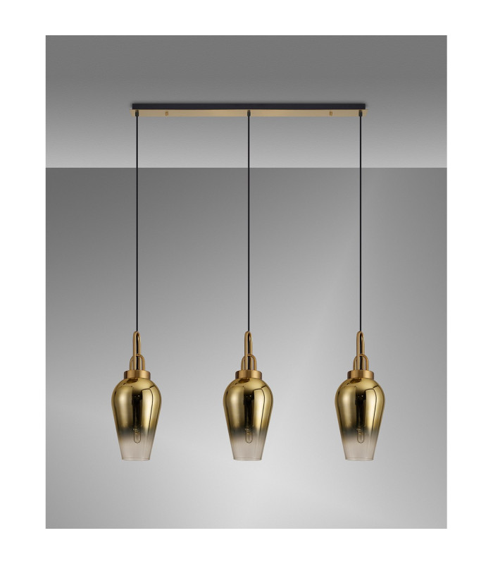 Yorktown Linear 3 Light Pendant E27 23cm Pear Glass Brass Gold/Clear Brass Gold/Matt Black-11