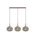 Yorktown Linear 3 Light Pendant E27 Copper/Matt Black 30cm Pumpkin Shaped Ribbed Smoked Glass-1