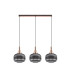 Yorktown Linear 3 Light Pendant E27 Copper/Matt Black 30cm Pumpkin Shaped Ribbed Smoked Glass-4