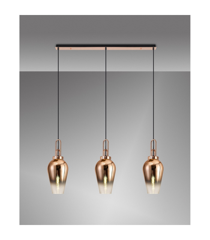 Yorktown Linear 3 Light Pendant E27 23cm Pear Glass Copper/Clear Copper/Matt Black-3