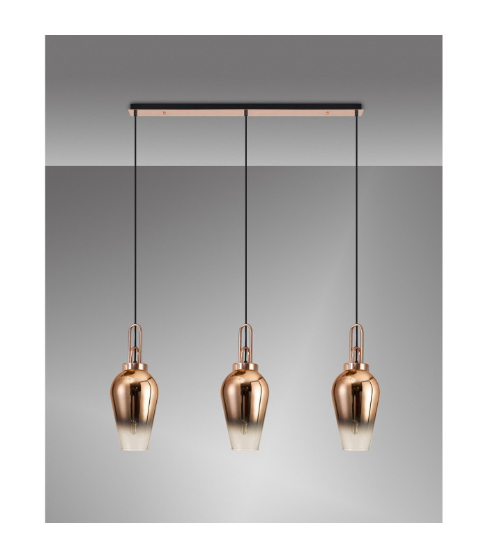 Yorktown Linear 3 Light Pendant E27 23cm Pear Glass Copper/Clear Copper/Matt Black-10