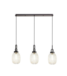 Yorktown Linear 3 Light Pendant 20cm Almond Ribbed Glass Matt Black/Matt Black Champagne-1
