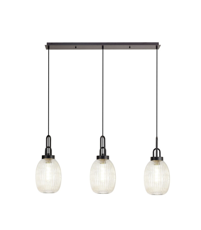 Yorktown Linear 3 Light Pendant 20cm Almond Ribbed Glass Matt Black/Matt Black Champagne-1