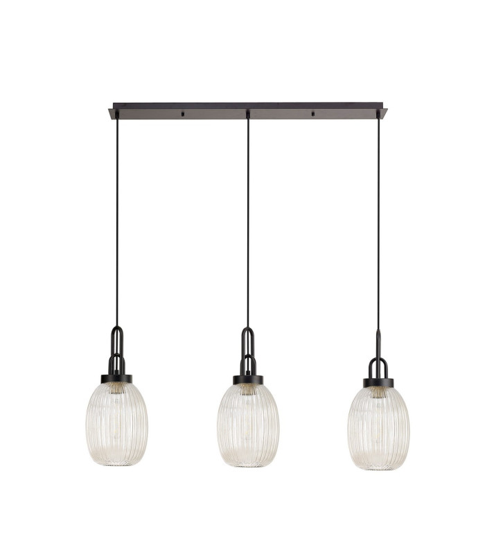 Yorktown Linear 3 Light Pendant 20cm Almond Ribbed Glass Matt Black/Matt Black Champagne-4