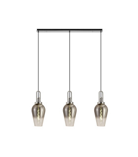 Yorktown Linear 3 Light Pendant E27 23cm Pear Glass Smoked/Clear Polished Nickel/Matt Black-1