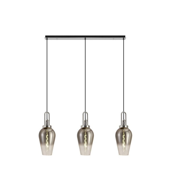 Yorktown Linear 3 Light Pendant E27 23cm Pear Glass Smoked/Clear Polished Nickel/Matt Black-1