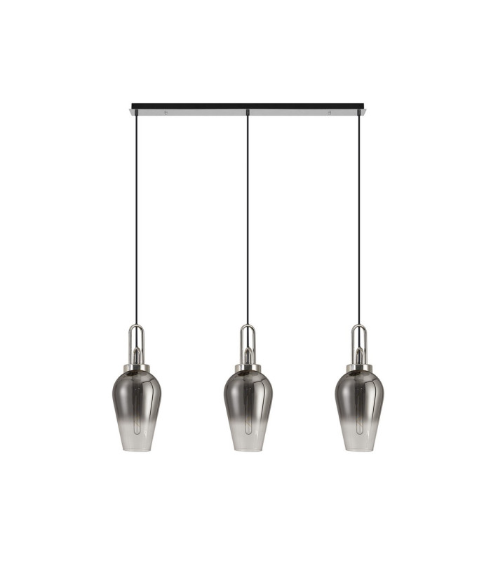 Yorktown Linear 3 Light Pendant E27 23cm Pear Glass Smoked/Clear Polished Nickel/Matt Black-4