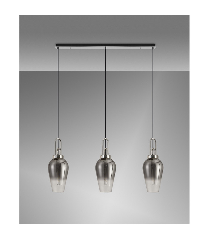 Yorktown Linear 3 Light Pendant E27 23cm Pear Glass Smoked/Clear Polished Nickel/Matt Black-10