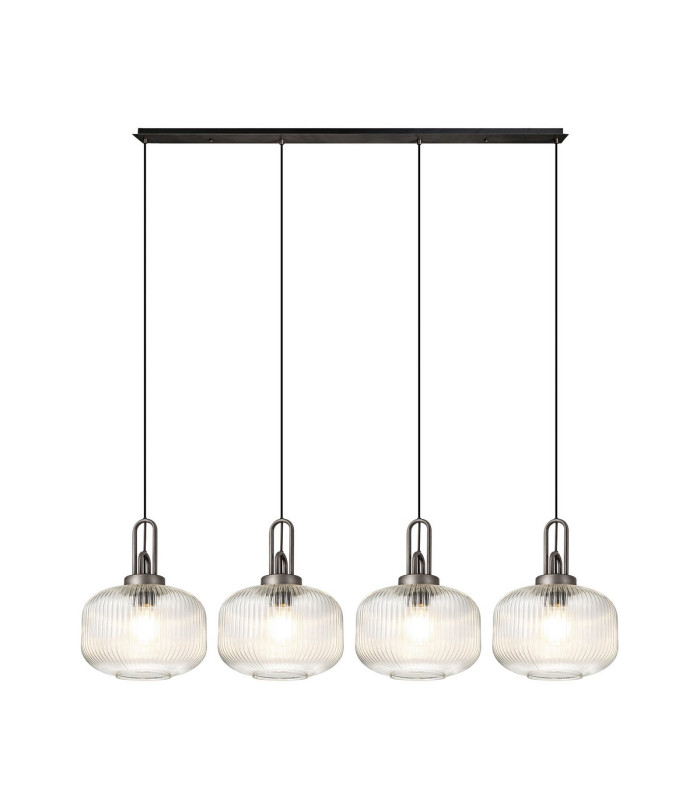 Yorktown Linear Pendant 4 x E27 Aged Pewter/Matt Black 30cm Pumpkin Shaped Ribbed Clear Glass-1