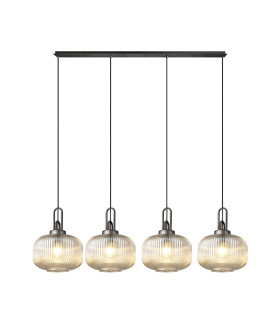Yorktown Linear Pendant 4 x E27 Aged Pewter/Matt Black 30cm Pumpkin Shaped Ribbed Champagne Glass-1
