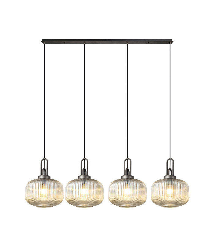 Yorktown Linear Pendant 4 x E27 Aged Pewter/Matt Black 30cm Pumpkin Shaped Ribbed Champagne Glass-1