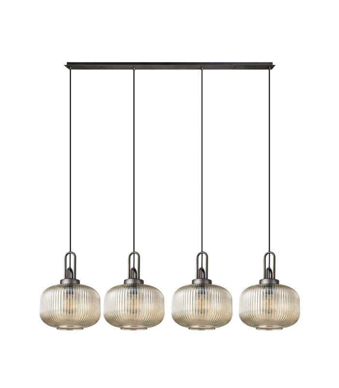 Yorktown Linear Pendant 4 x E27 Aged Pewter/Matt Black 30cm Pumpkin Shaped Ribbed Champagne Glass-4
