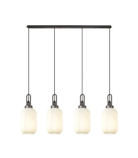 Yorktown Linear 4 Light Pendant 20cm Tubular Ribbed Glass Aged Pewter/Matt Black Opal-1
