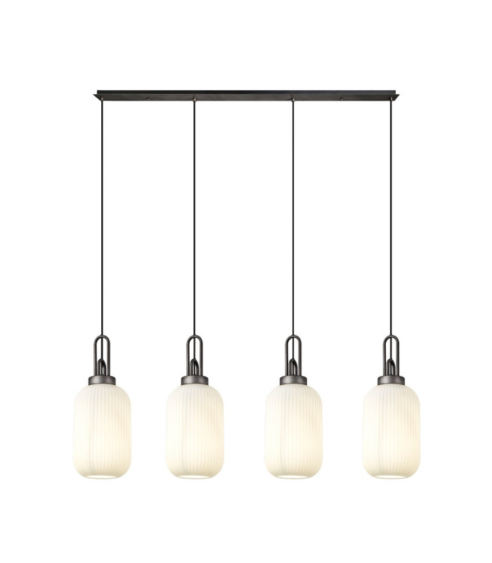 Yorktown Linear 4 Light Pendant 20cm Tubular Ribbed Glass Aged Pewter/Matt Black Opal-1