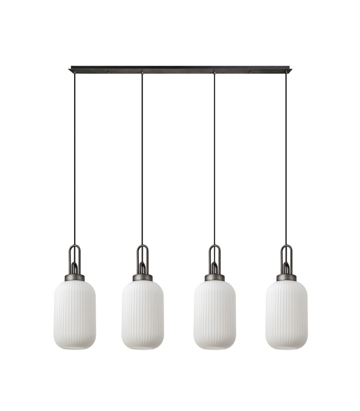 Yorktown Linear 4 Light Pendant 20cm Tubular Ribbed Glass Aged Pewter/Matt Black Opal-4