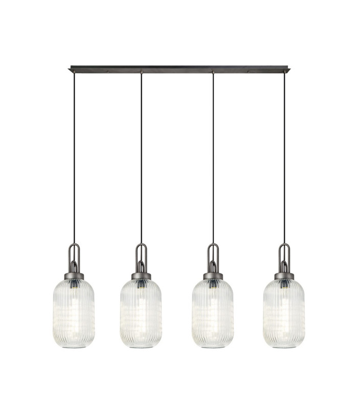 Yorktown Linear 4 Light Pendant 20cm Tubular Ribbed Glass Aged Pewter/Matt Black Clear-1