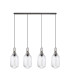 Yorktown Linear 4 Light Pendant 20cm Tubular Ribbed Glass Aged Pewter/Matt Black Clear-4