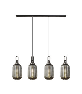 Yorktown Linear 4 Light Pendant 20cm Tubular Ribbed Glass Aged Pewter/Matt Black Smoked-1