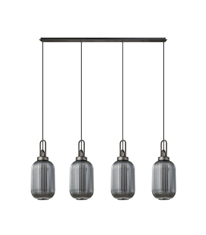 Yorktown Linear 4 Light Pendant 20cm Tubular Ribbed Glass Aged Pewter/Matt Black Smoked-4