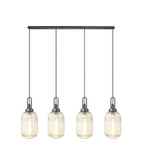 Yorktown Linear 4 Light Pendant 20cm Tubular Ribbed Glass Aged Pewter/Matt Black Champagne-1