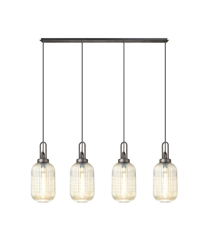 Yorktown Linear 4 Light Pendant 20cm Tubular Ribbed Glass Aged Pewter/Matt Black Champagne-1