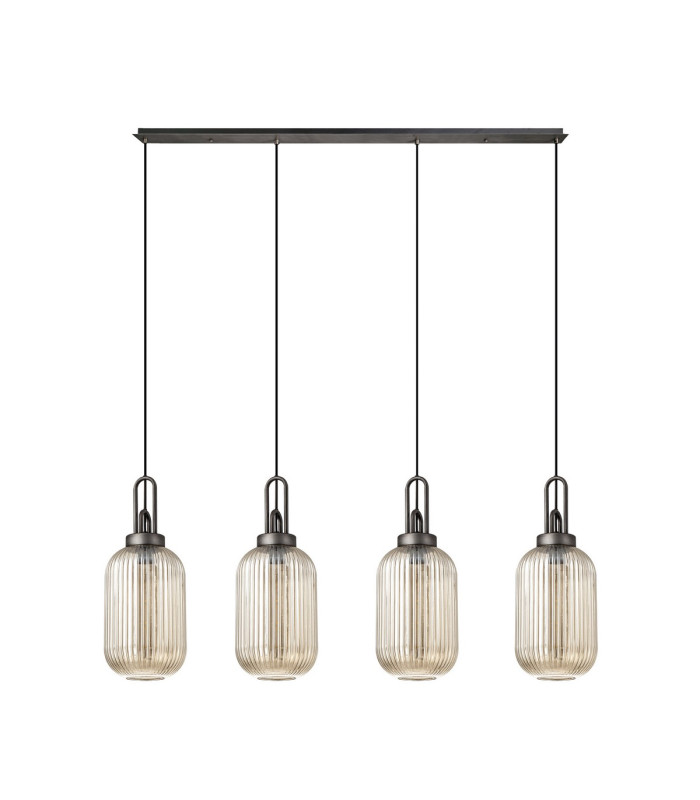 Yorktown Linear 4 Light Pendant 20cm Tubular Ribbed Glass Aged Pewter/Matt Black Champagne-4