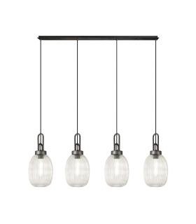 Yorktown Linear 4 Light Pendant 20cm Almond Ribbed Glass Aged Pewter/Matt Black Clear-1