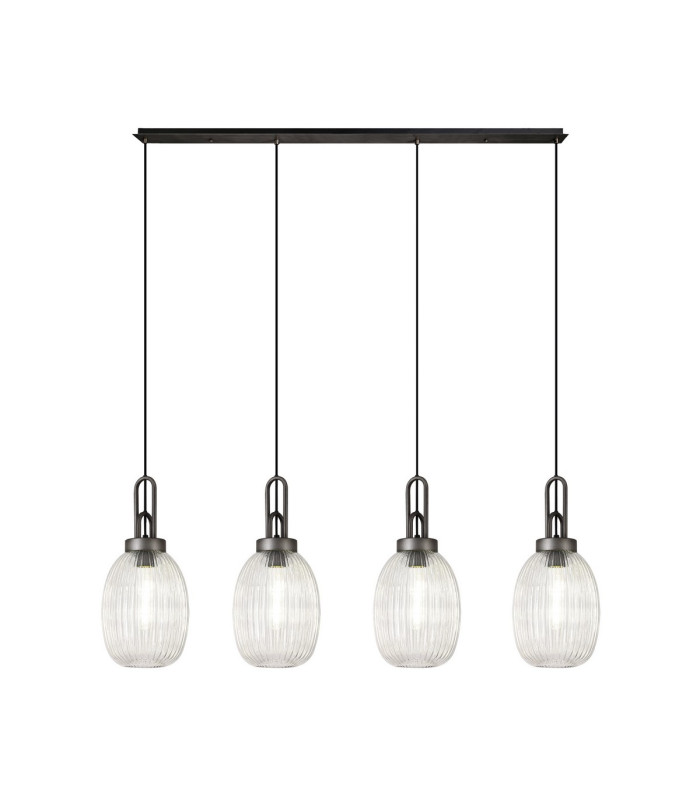 Yorktown Linear 4 Light Pendant 20cm Almond Ribbed Glass Aged Pewter/Matt Black Clear-1