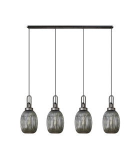 Yorktown Linear 4 Light Pendant 20cm Almond Ribbed Glass Aged Pewter/Matt Black Smoked-1