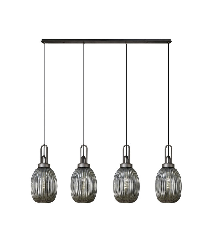 Yorktown Linear 4 Light Pendant 20cm Almond Ribbed Glass Aged Pewter/Matt Black Smoked-1