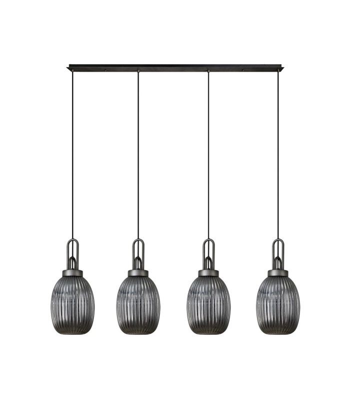 Yorktown Linear 4 Light Pendant 20cm Almond Ribbed Glass Aged Pewter/Matt Black Smoked-4