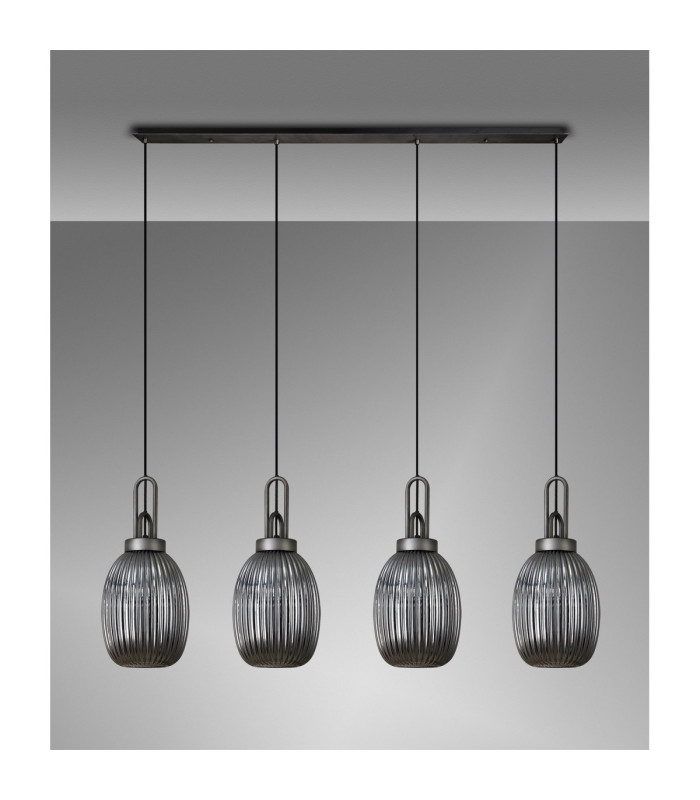 Yorktown Linear 4 Light Pendant 20cm Almond Ribbed Glass Aged Pewter/Matt Black Smoked-10