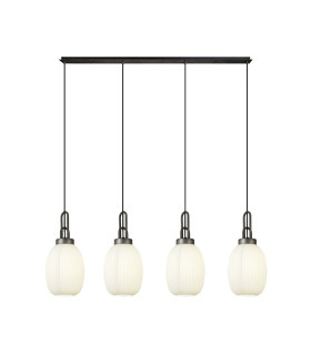 Yorktown Linear 4 Light Pendant 20cm Almond Ribbed Glass Aged Pewter/Matt Black Opal-1