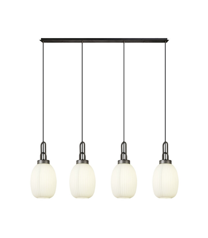 Yorktown Linear 4 Light Pendant 20cm Almond Ribbed Glass Aged Pewter/Matt Black Opal-1