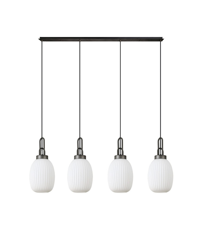 Yorktown Linear 4 Light Pendant 20cm Almond Ribbed Glass Aged Pewter/Matt Black Opal-4