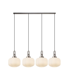 Yorktown Linear Pendant 4 x E27 Antique Silver/Matt Black 30cm Pumpkin Shaped Ribbed Opal Glass-1
