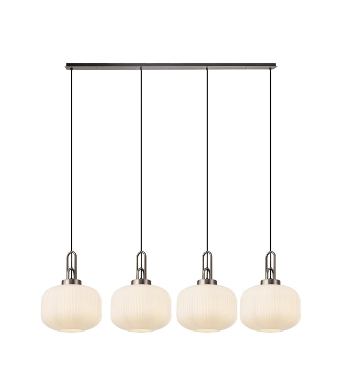 Yorktown Linear Pendant 4 x E27 Antique Silver/Matt Black 30cm Pumpkin Shaped Ribbed Opal Glass-1