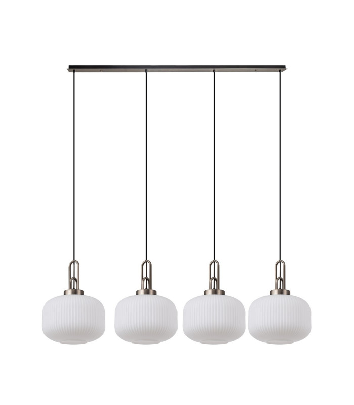 Yorktown Linear Pendant 4 x E27 Antique Silver/Matt Black 30cm Pumpkin Shaped Ribbed Opal Glass-4