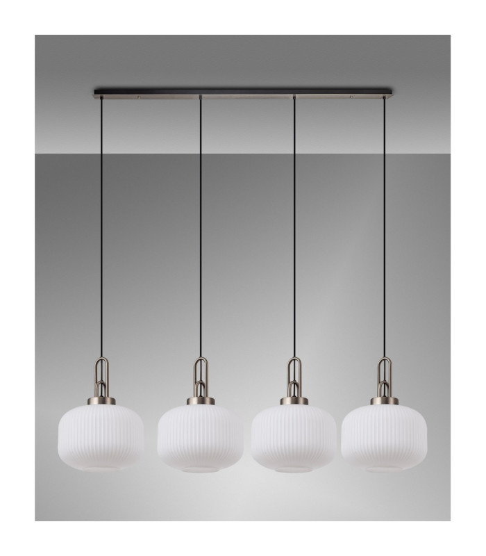 Yorktown Linear Pendant 4 x E27 Antique Silver/Matt Black 30cm Pumpkin Shaped Ribbed Opal Glass-11