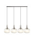 Yorktown Linear Pendant 4 x E27 Antique Silver/Matt Black 30cm Pumpkin Shaped Ribbed Clear Glass-1
