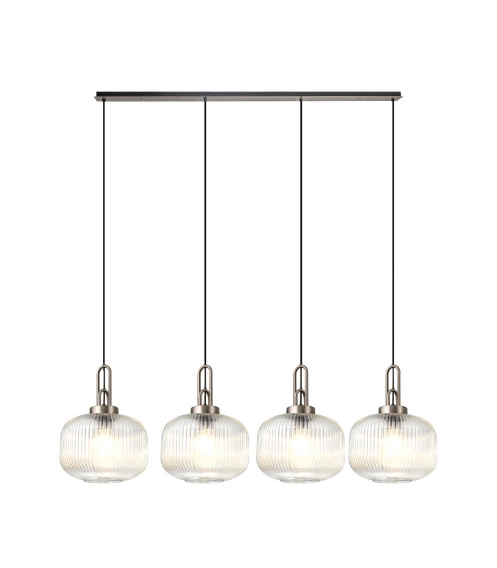 Yorktown Linear Pendant 4 x E27 Antique Silver/Matt Black 30cm Pumpkin Shaped Ribbed Clear Glass-1